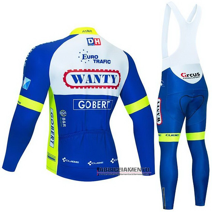 Abbigliamento Wanty-Gobert Cycling Team 2021 Manica Lunga e Calzamaglia Con Bretelle Blu Bianco Giallo - Clicca l'immagine per chiudere